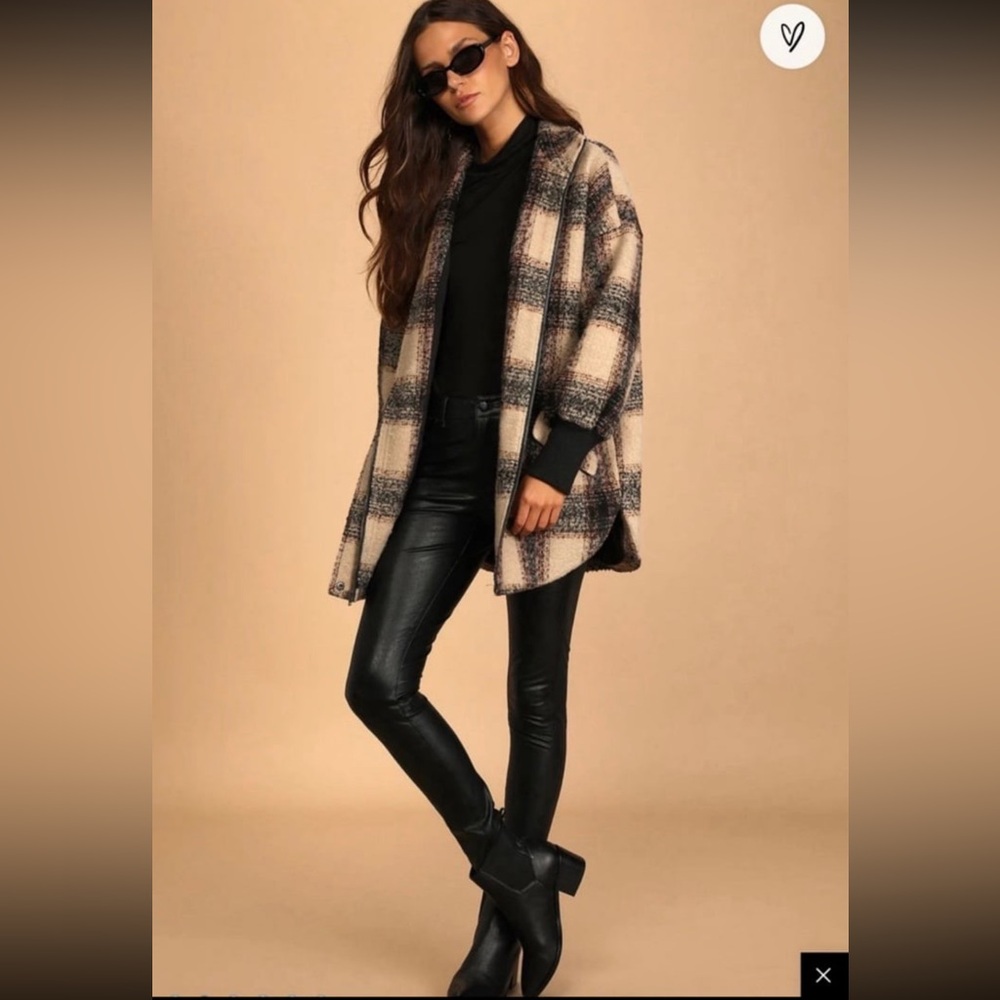 Lulu's Plaid Shacket Jacket - Cream and Black